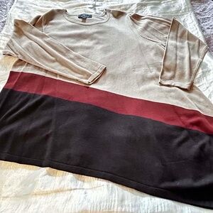 TUNIC, CAMEL/RED/BLACK, SIZE 3X, ASYMMETRICAL HEM, LONG SLEEVES, RELAXED FIT,